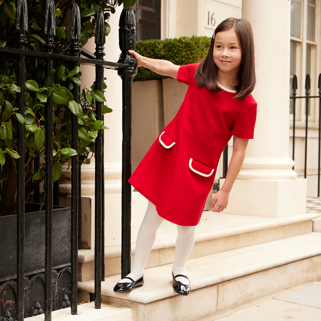 red dress with white collar Dark Midi  Ms.Me Fashion The clean and simple design is ideal for school uniforms or other formal occasions Party Dress: Women's Elegant 50s