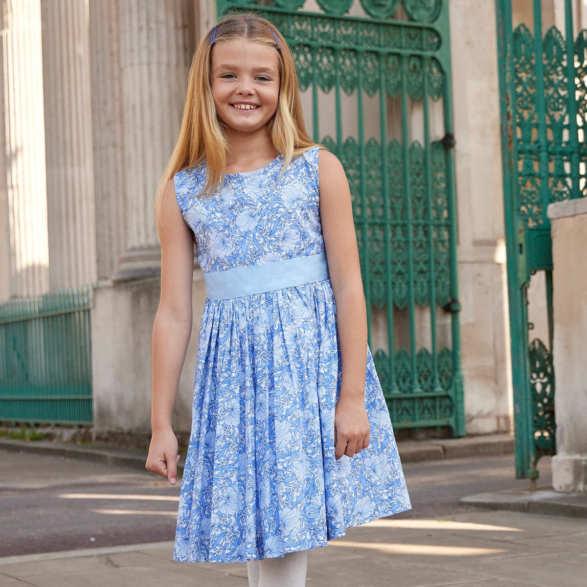 Light Blue Girls Dress Floral Print (Bloomsbury) Pimpernel – Britannical