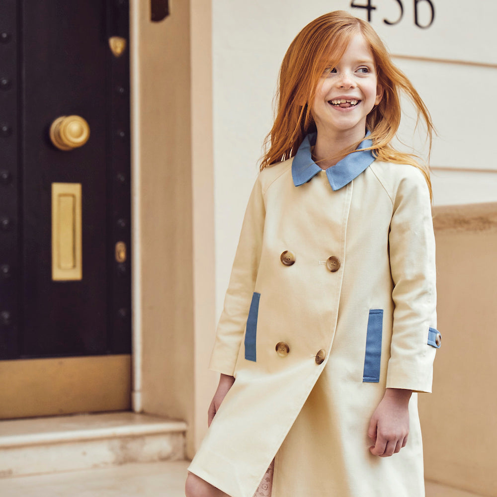 Trench Coat Girls Cream Coats Embroidered Quilted Trench Coat - Main Image