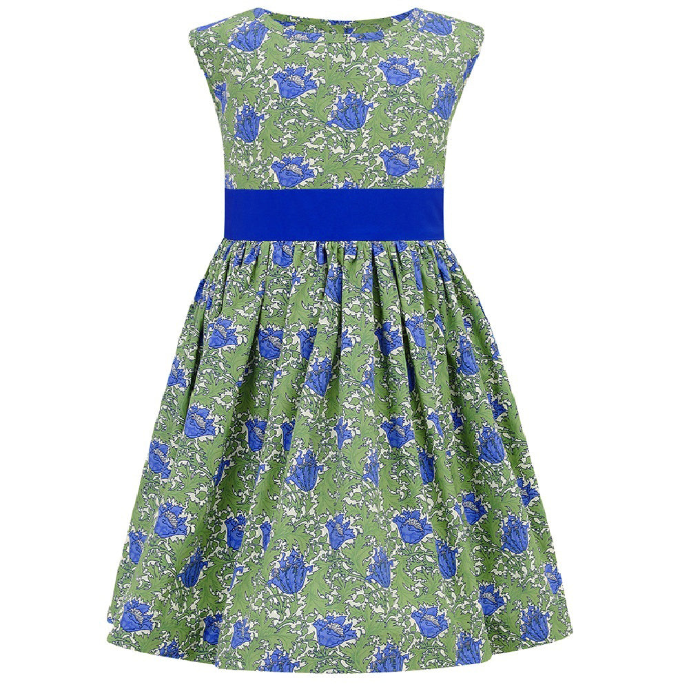cotton dresses for girls Blue Green Girls Dress Floral Print (Bloomsbury) Anemone – Britannical