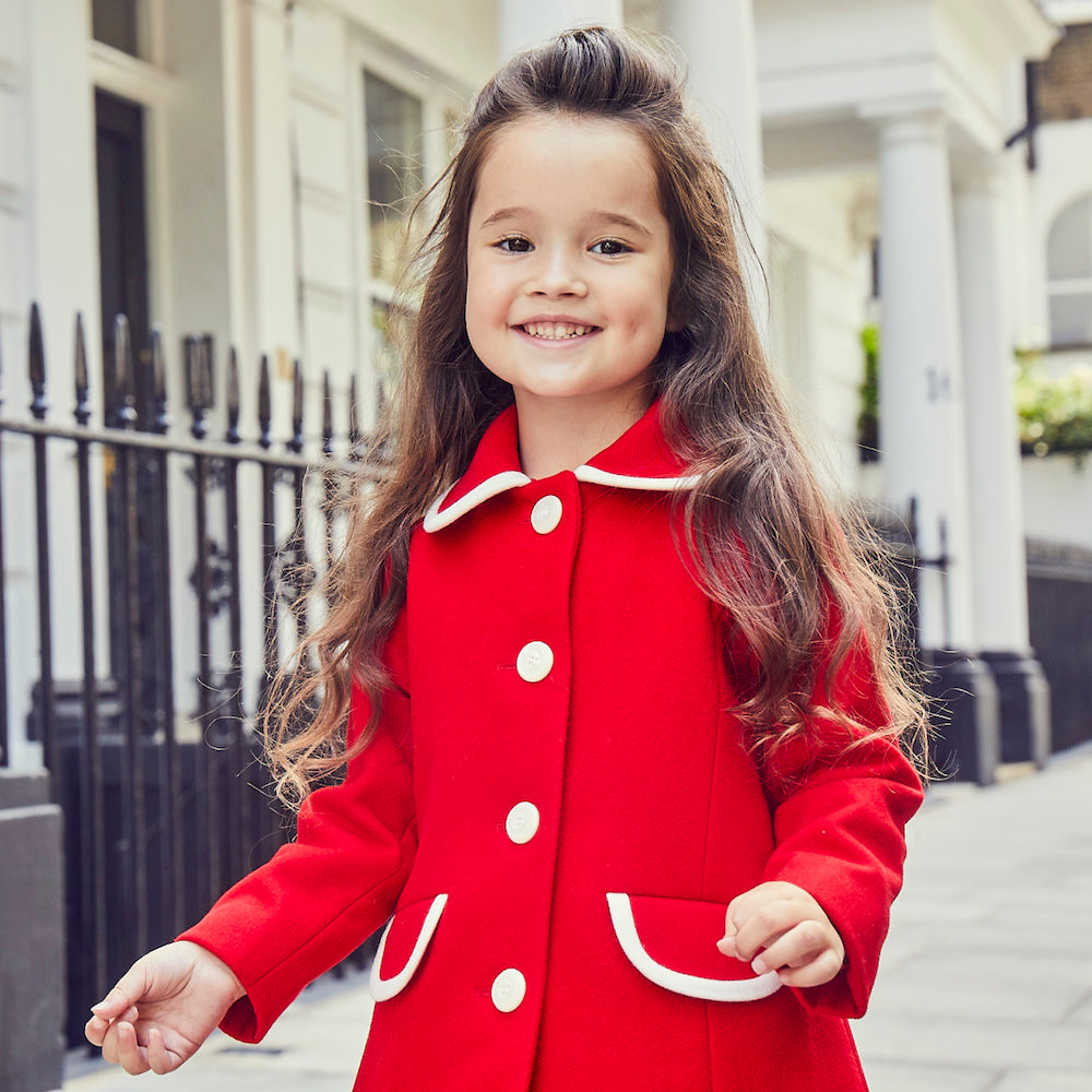 Red Girls Coat (The Kensington) Pillar Box Red – Britannical Red Girls Coat (The Kensington) Pillar Box Red – Britannical