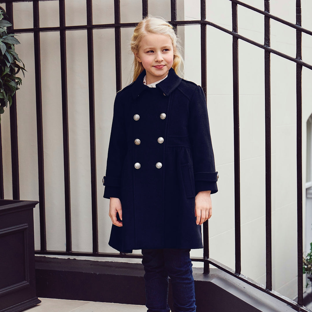 girl dress coats winter Girls Long Sleeve Dress Coat - Royal Christmas - BLUE